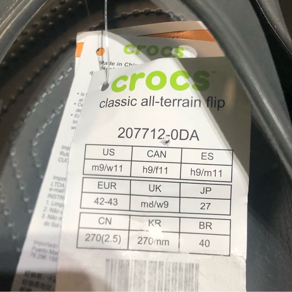 CROCS Classic All-Terrain Flip Flops Slate Grey Unisex Size: M9 / W11 ~ NWT! - Picture 9 of 9